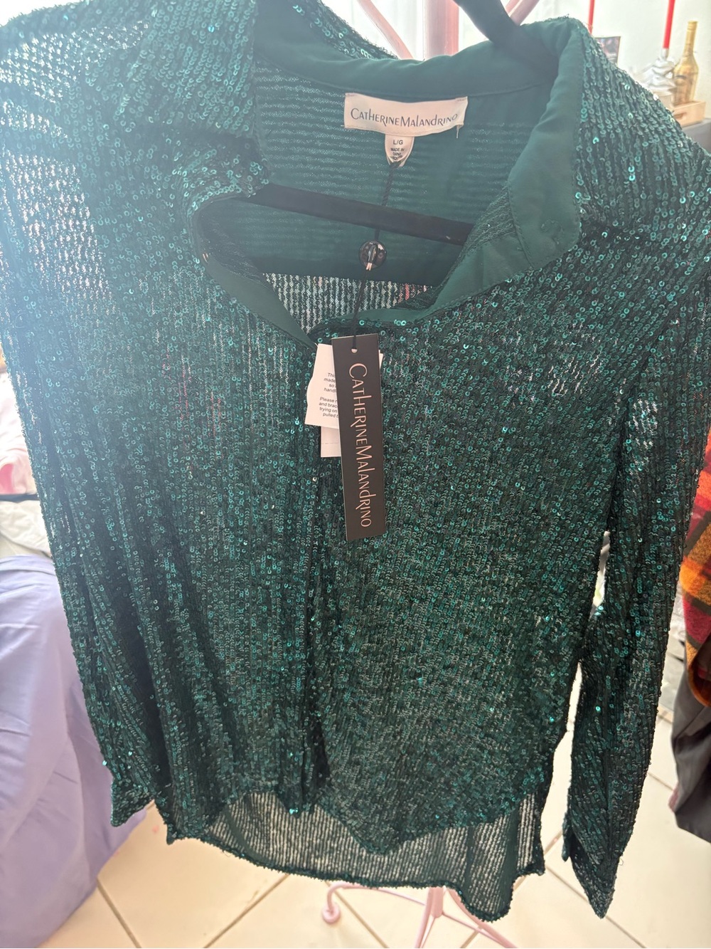 Bundle 3 for $25. NWT Catherine Malandrino Green Sequin Button-Down Shirt.